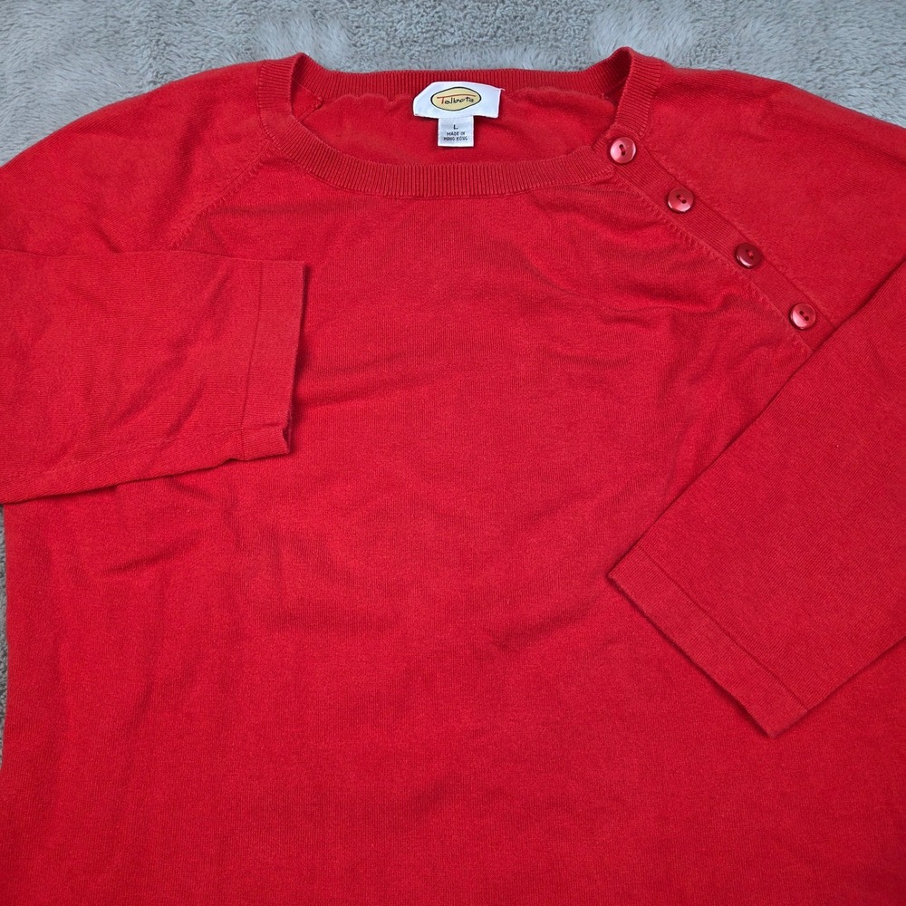 Talbots Sweater Womens L Shoulder Button Long Sleeve Cotton Knit Pullover Red